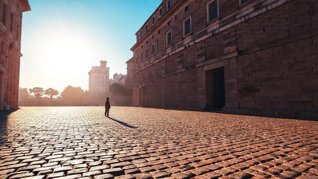 Espacio romano antiguo, tranquilo y luminoso