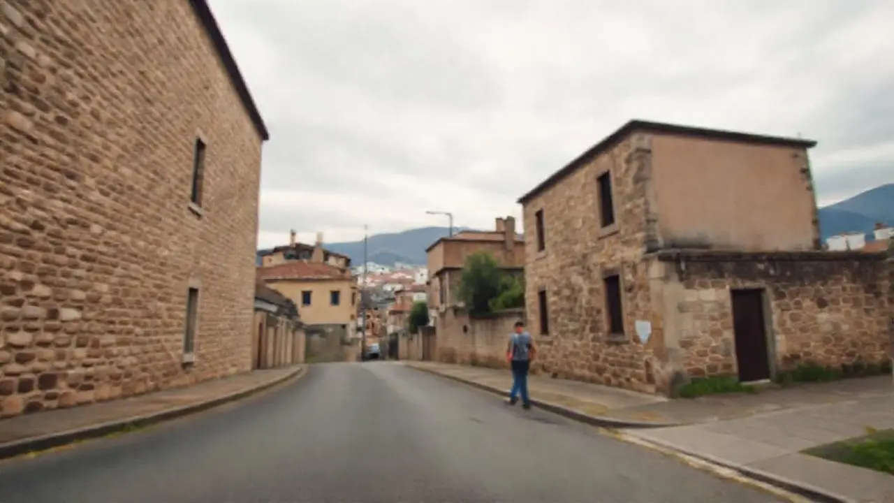 Calle urbana tranquila y ligeramente difusa