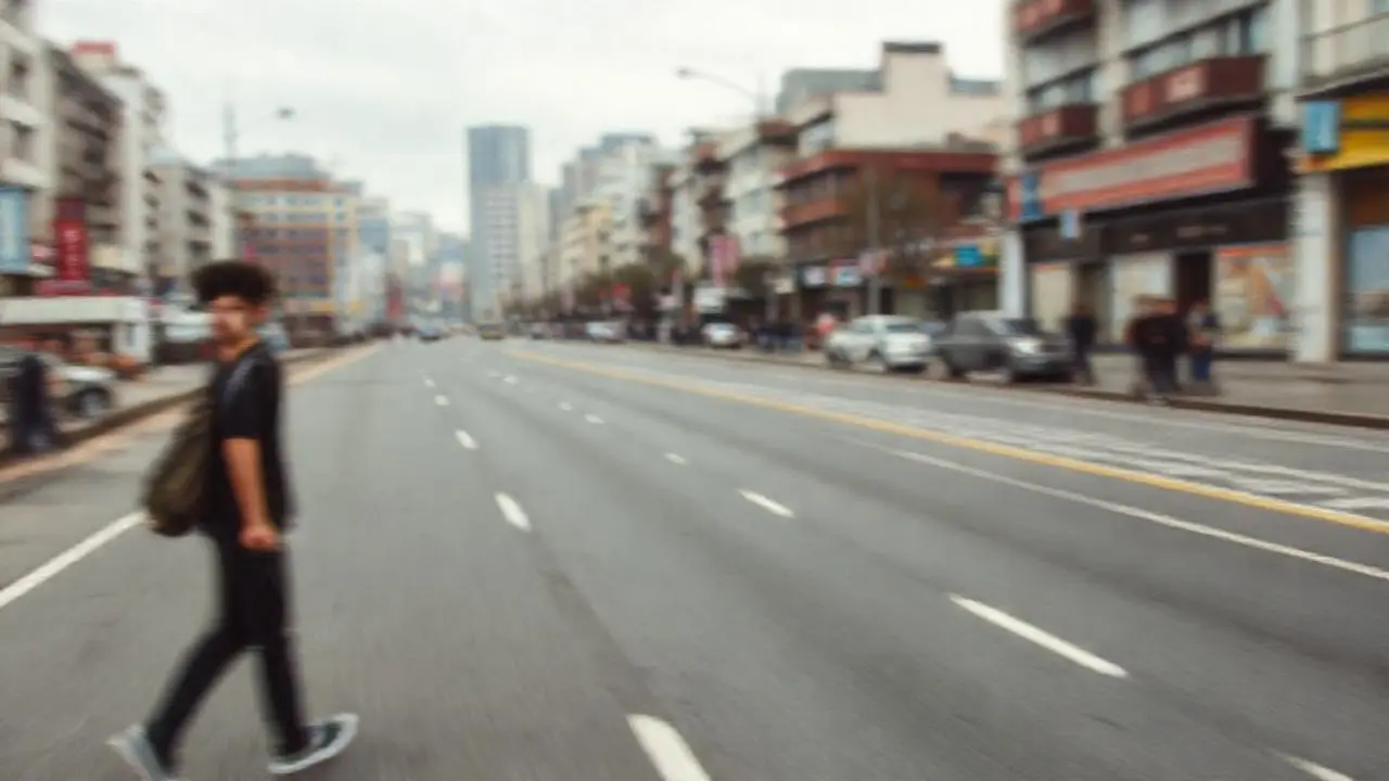 Calle urbana gris, ambiente difuso y levemente borrosa