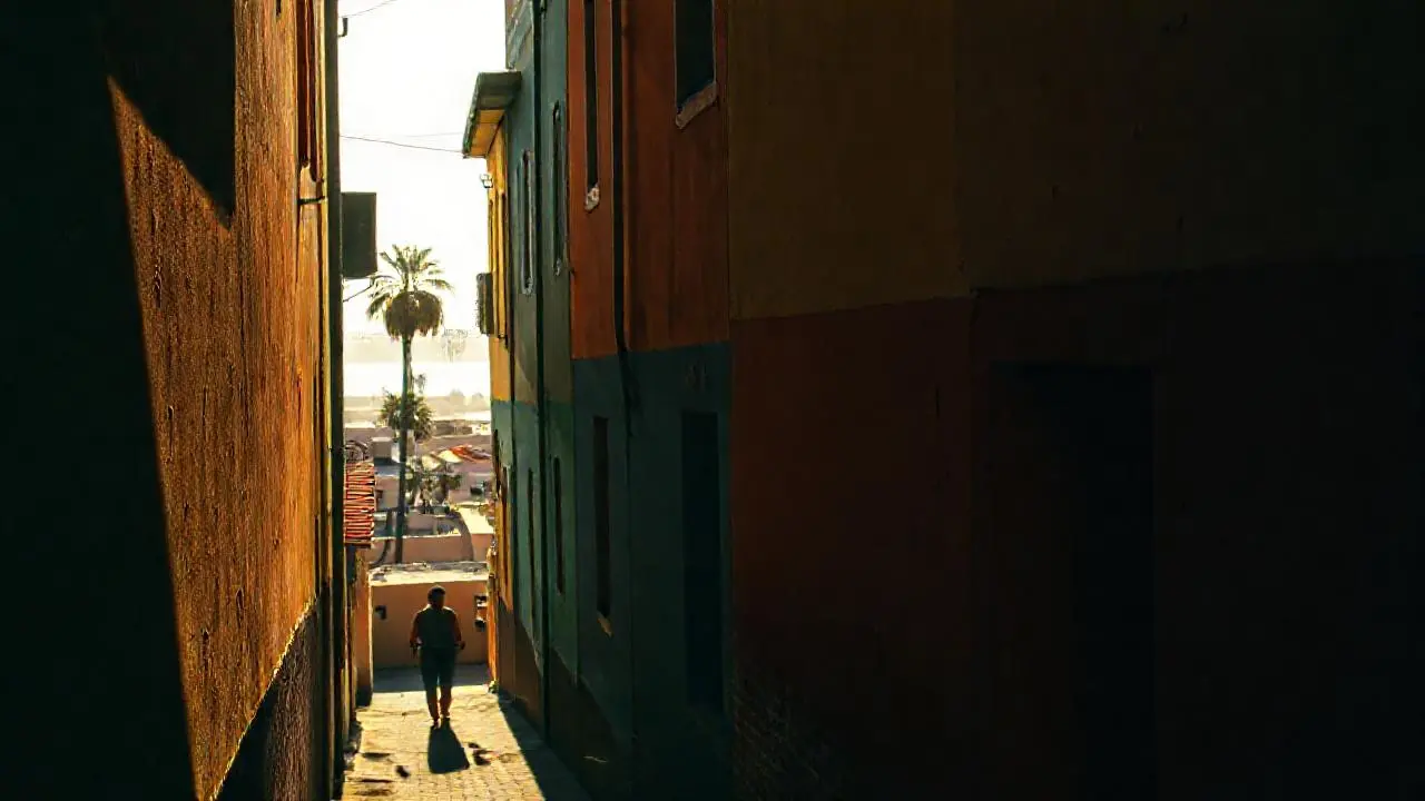 Calle antigua, cálida, ligeramente descolorida