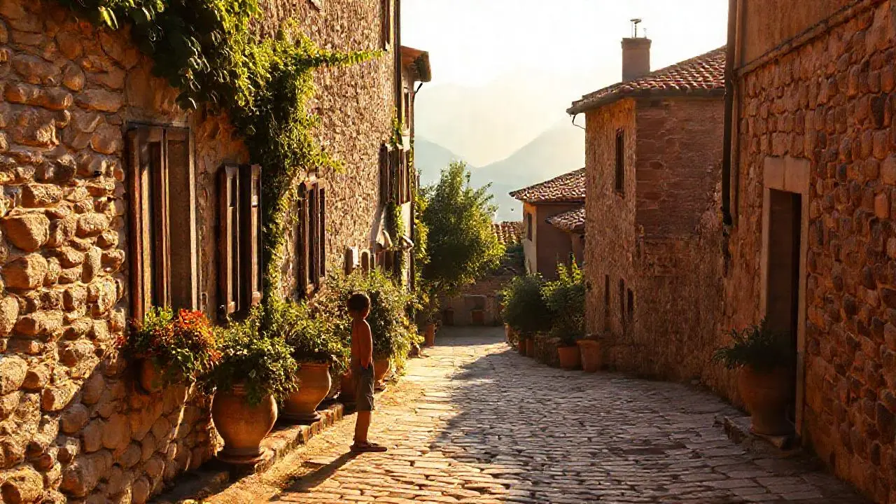 Arquitectura antigua, paisaje sereno y natural