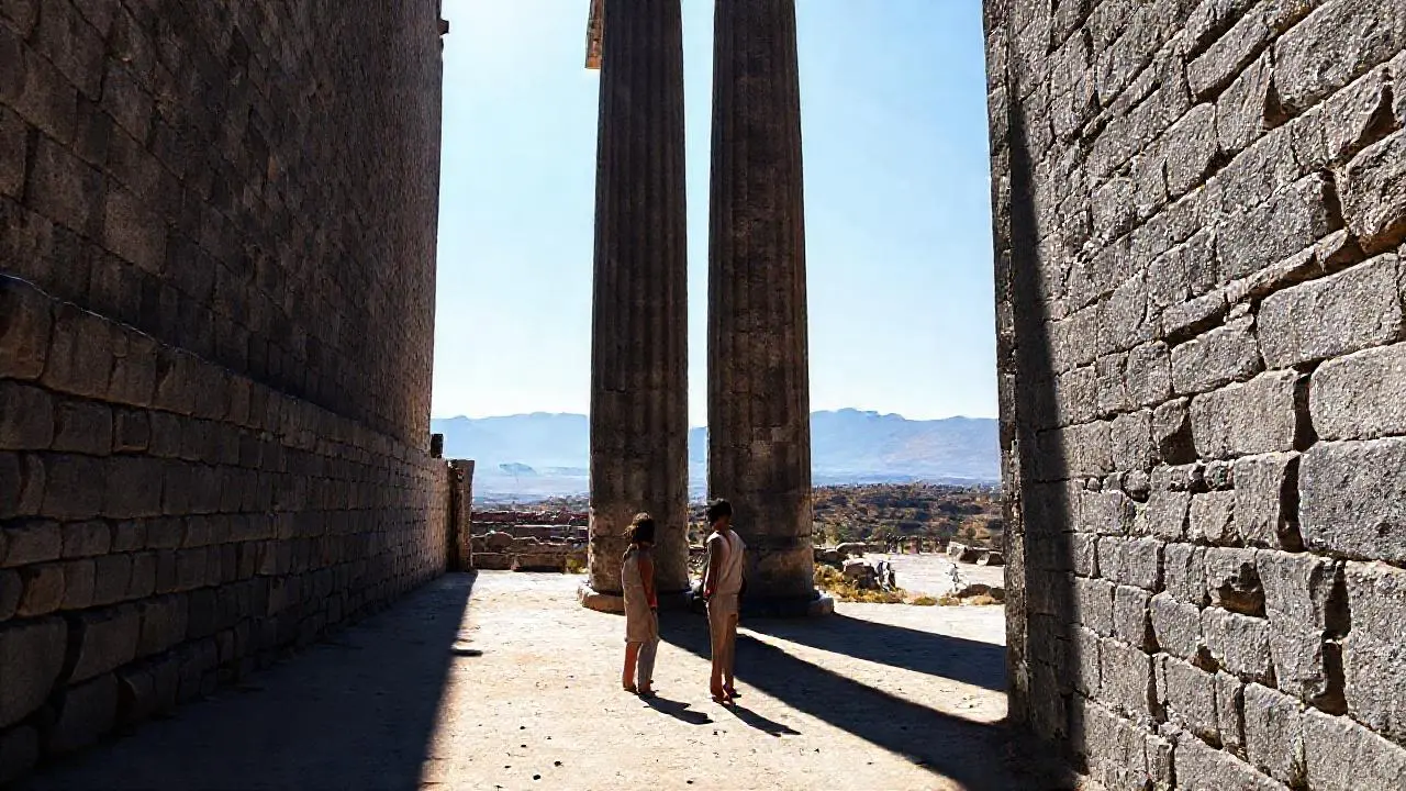 Arquitectura antigua bajo luz suave y distante