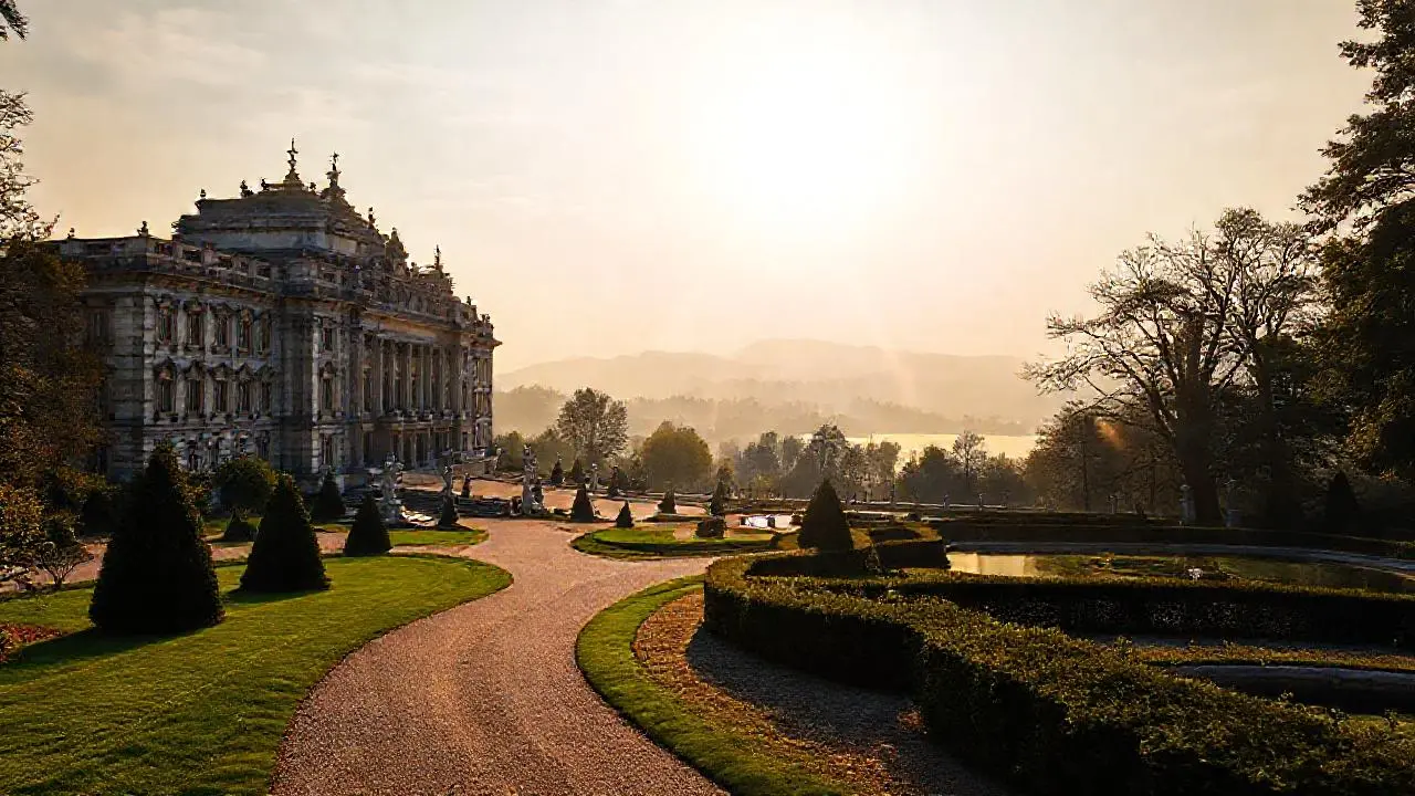Paz y belleza clásica en un jardín vasto