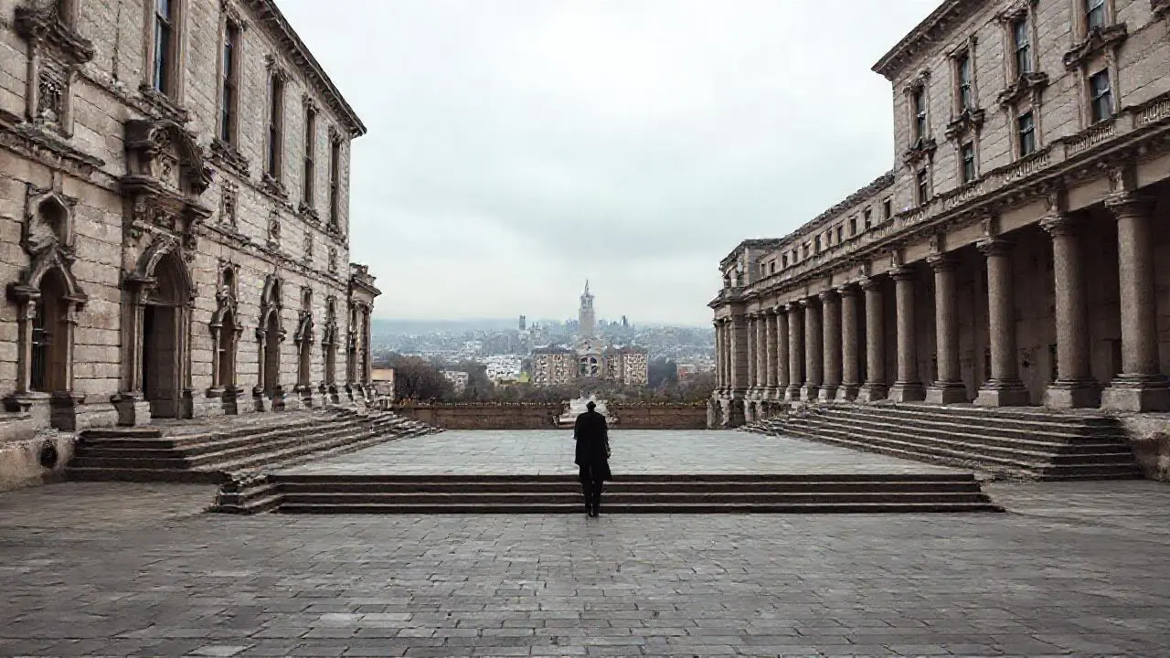 Majestuosa arquitectura clásica en un ambiente sombrío