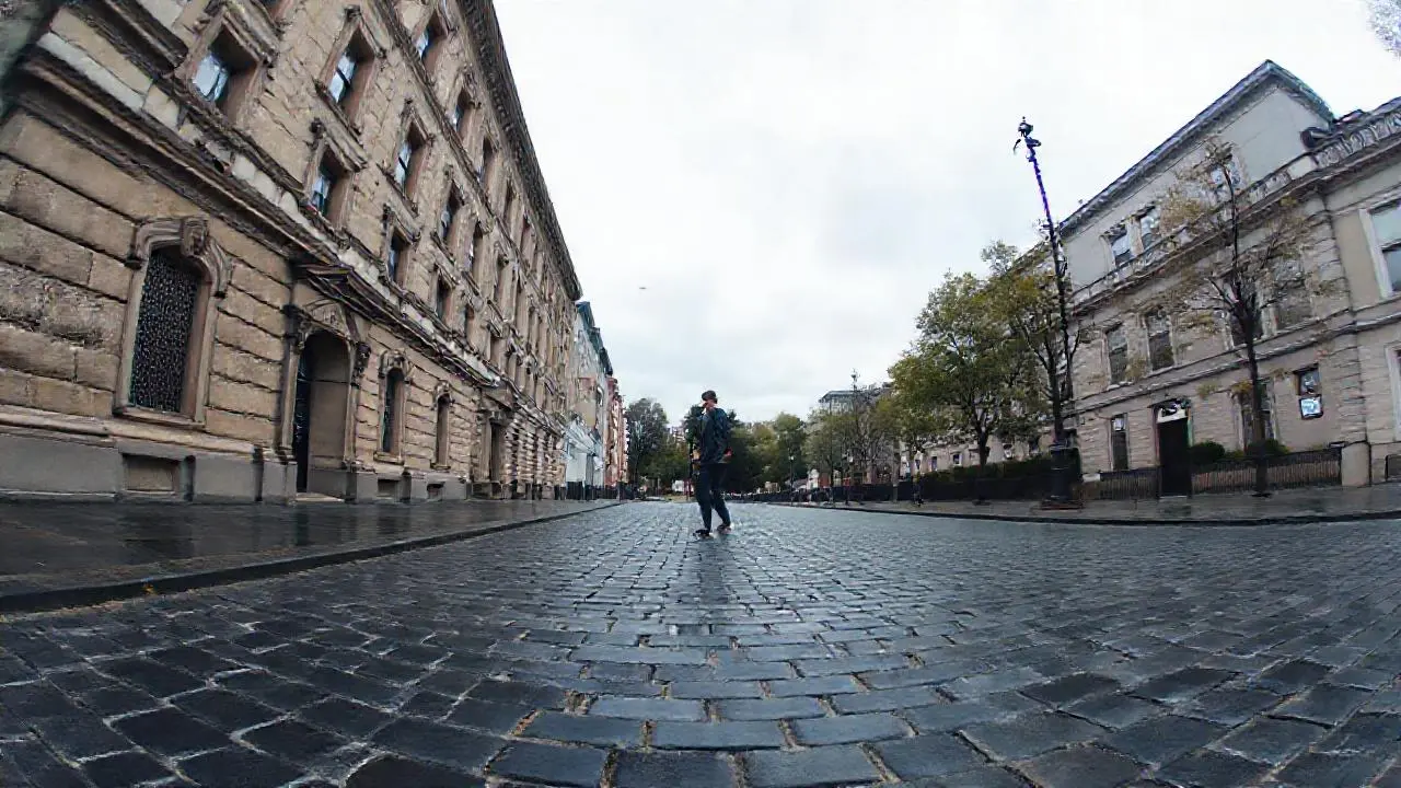 Calle mojada y húmeda atmósfera urbana