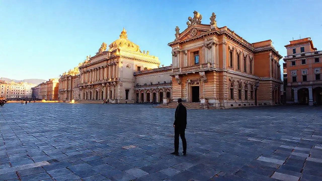 Plaza clásica, tranquila, bañada por la luz