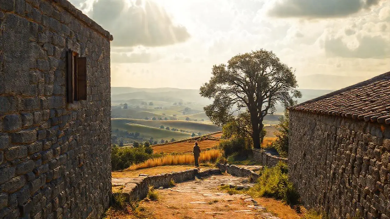 Paz rural, luz cálida y paisaje extenso