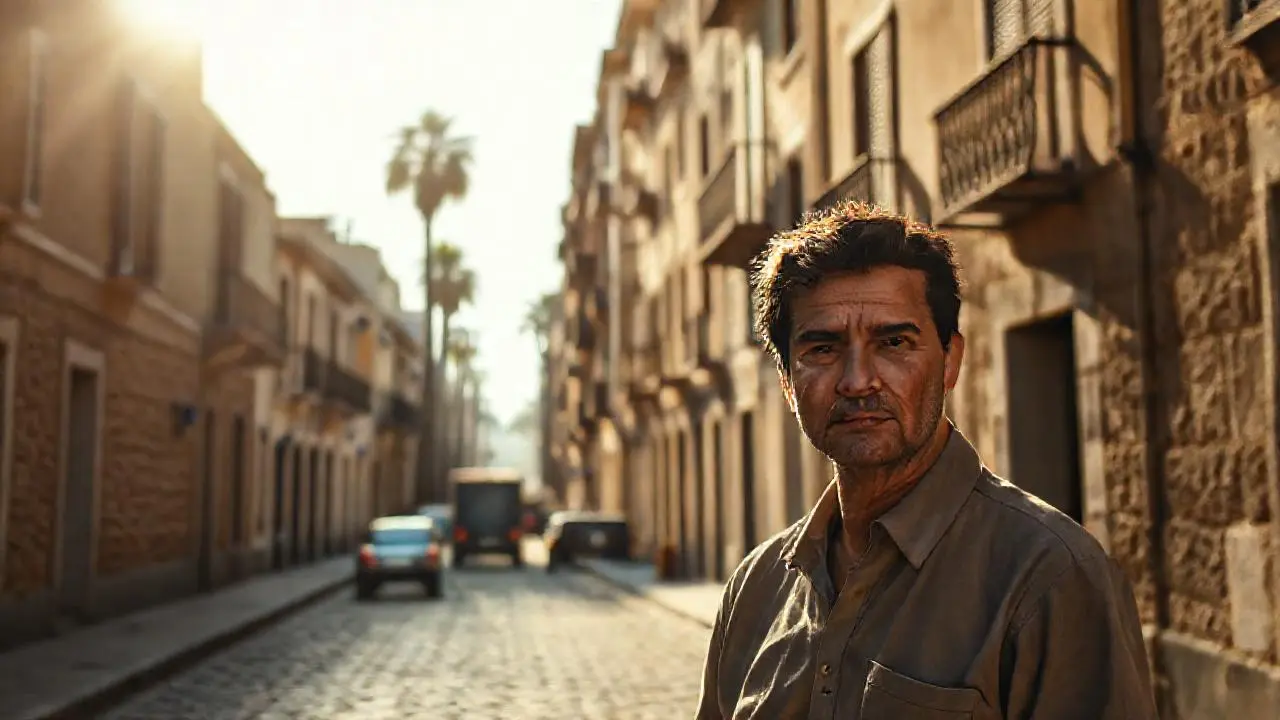 Calle antigua, cálida y ligeramente borrosa