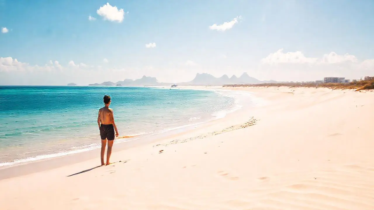 Playa tranquila, sol y vastedad natural