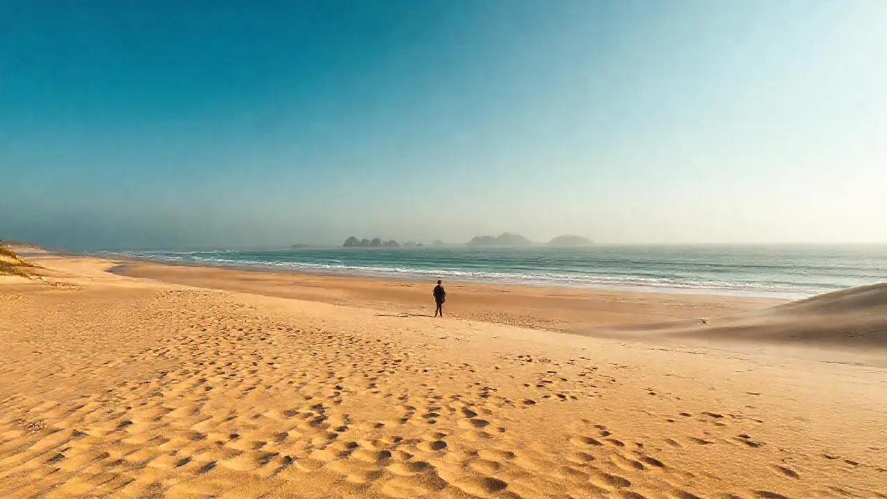 Costa serena, luz dorada y soledad
