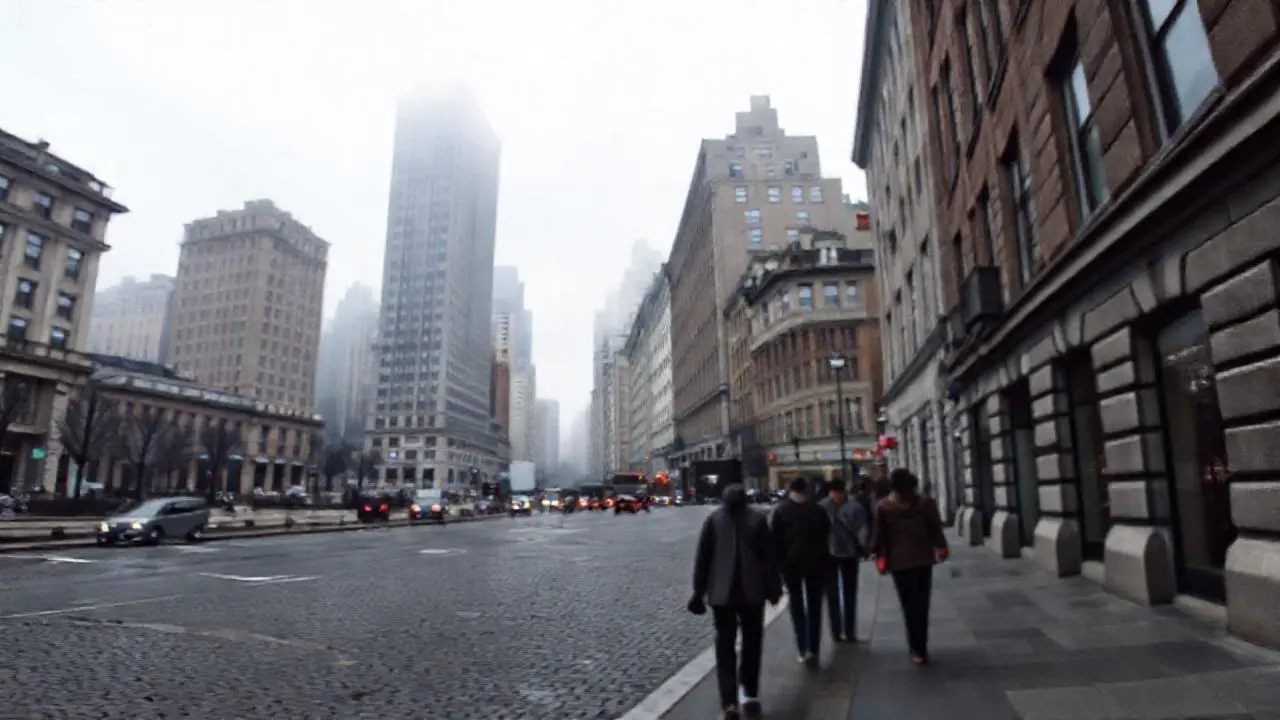 Ciudad urbana gris, difusa y distante