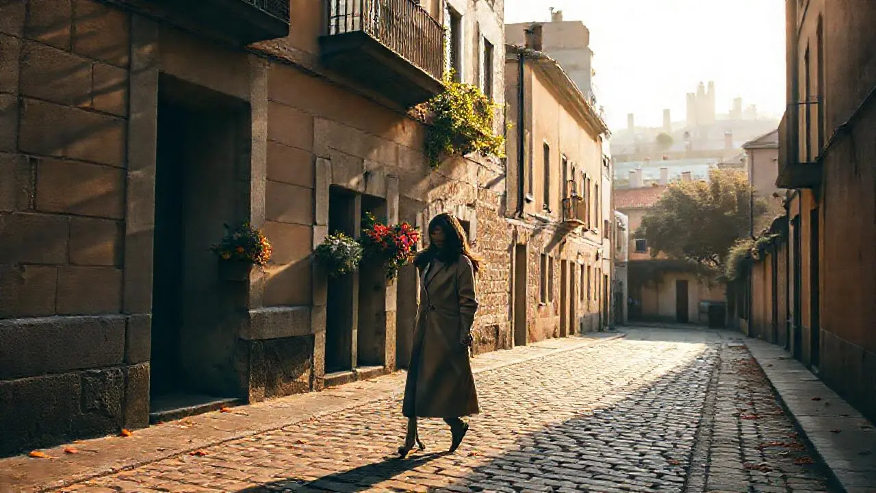 Calle tranquila, ambiente nostálgico y difuso