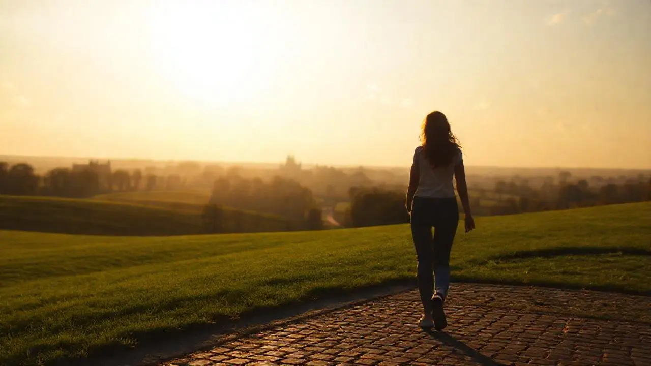 Paisaje amplio y sereno con una mujer