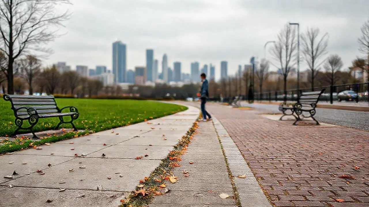 Escena urbana tranquila, luz suave y difusa
