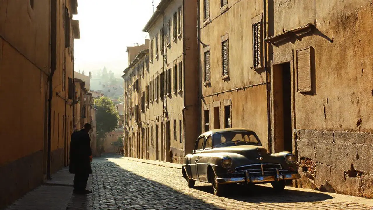 Calle antigua, luminosa y nostálgica