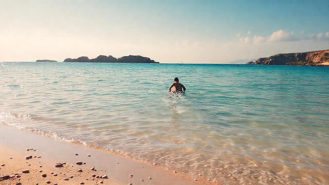 Tranquila playa bajo luz suave y lejana