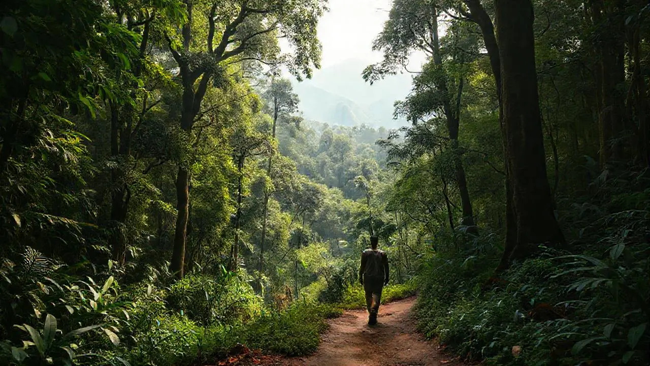 Selva profunda, figura solitaria en la naturaleza