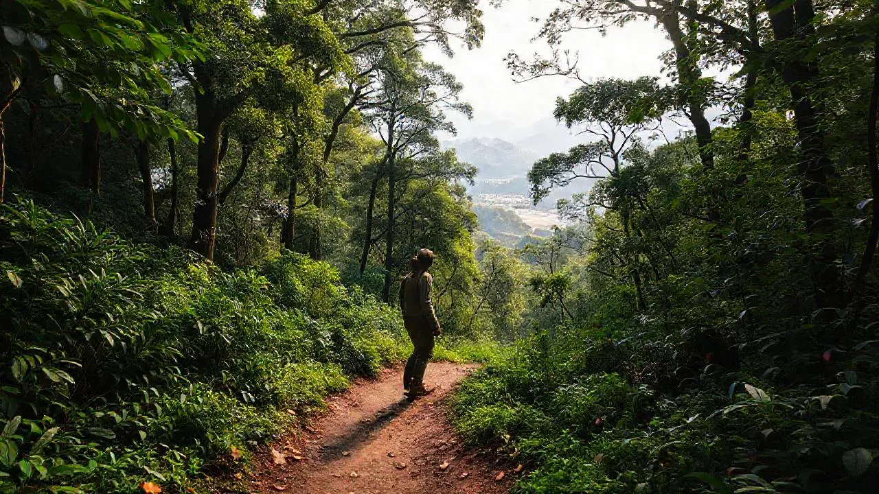 Bosque frondoso, místico y amplio