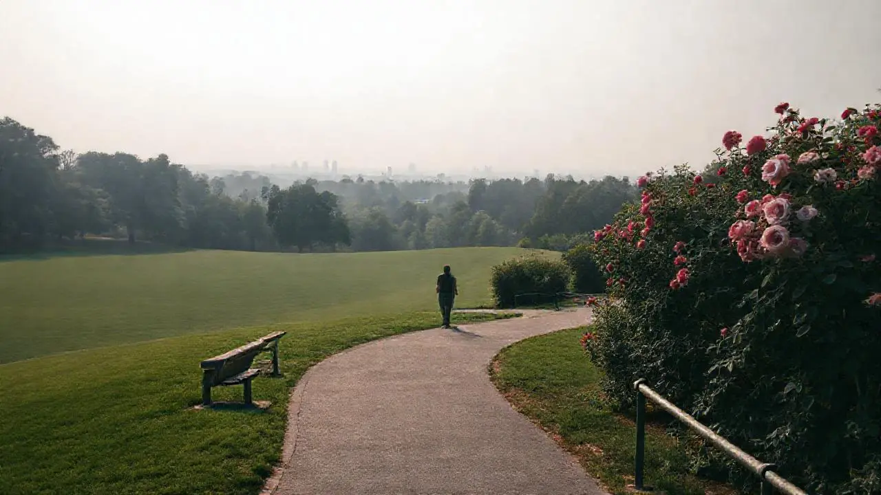 Serena escena de parque con luz suave