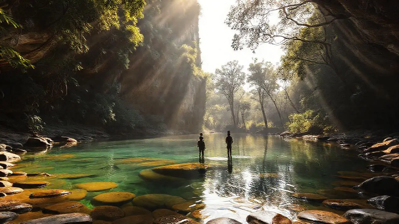 Reflejo sereno de naturaleza salvaje y húmeda