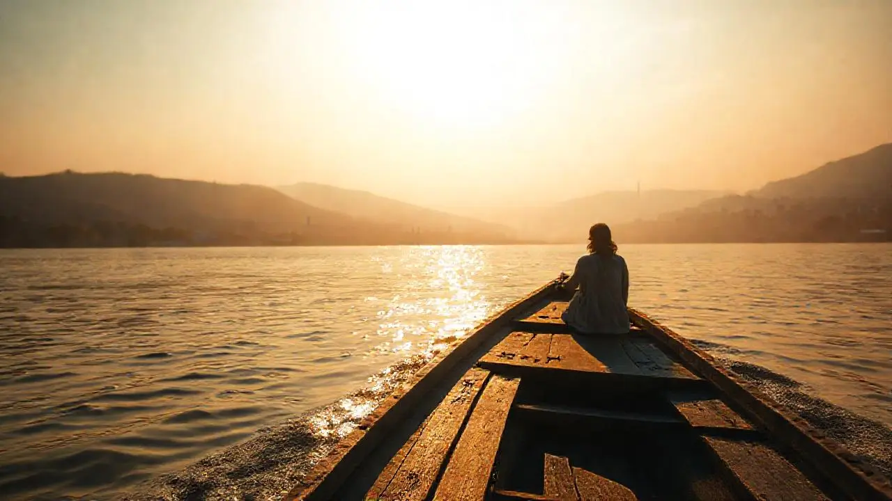 Tranquila escena acuática al atardecer
