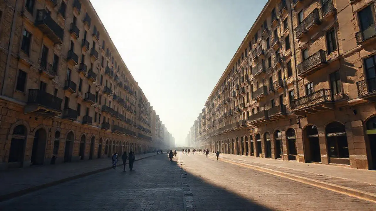 Calidez urbana, arquitectura detallada y perspectiva lejana