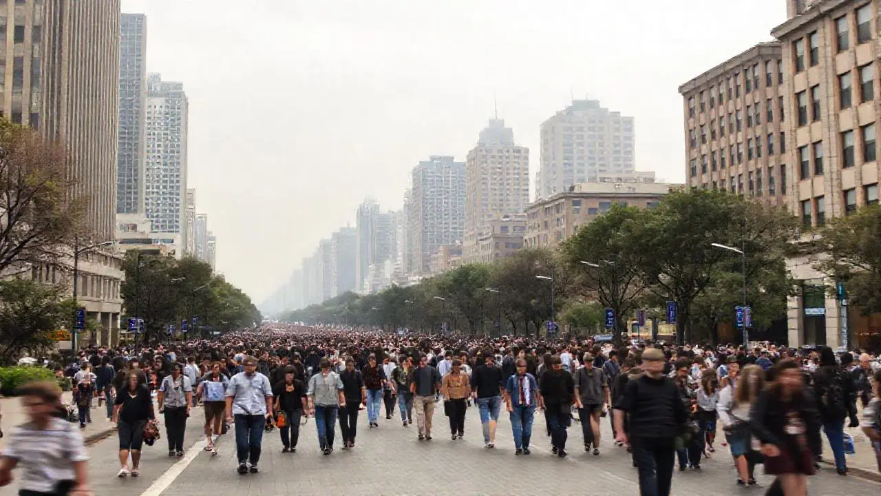 Calle urbana con gente caminando casualmente