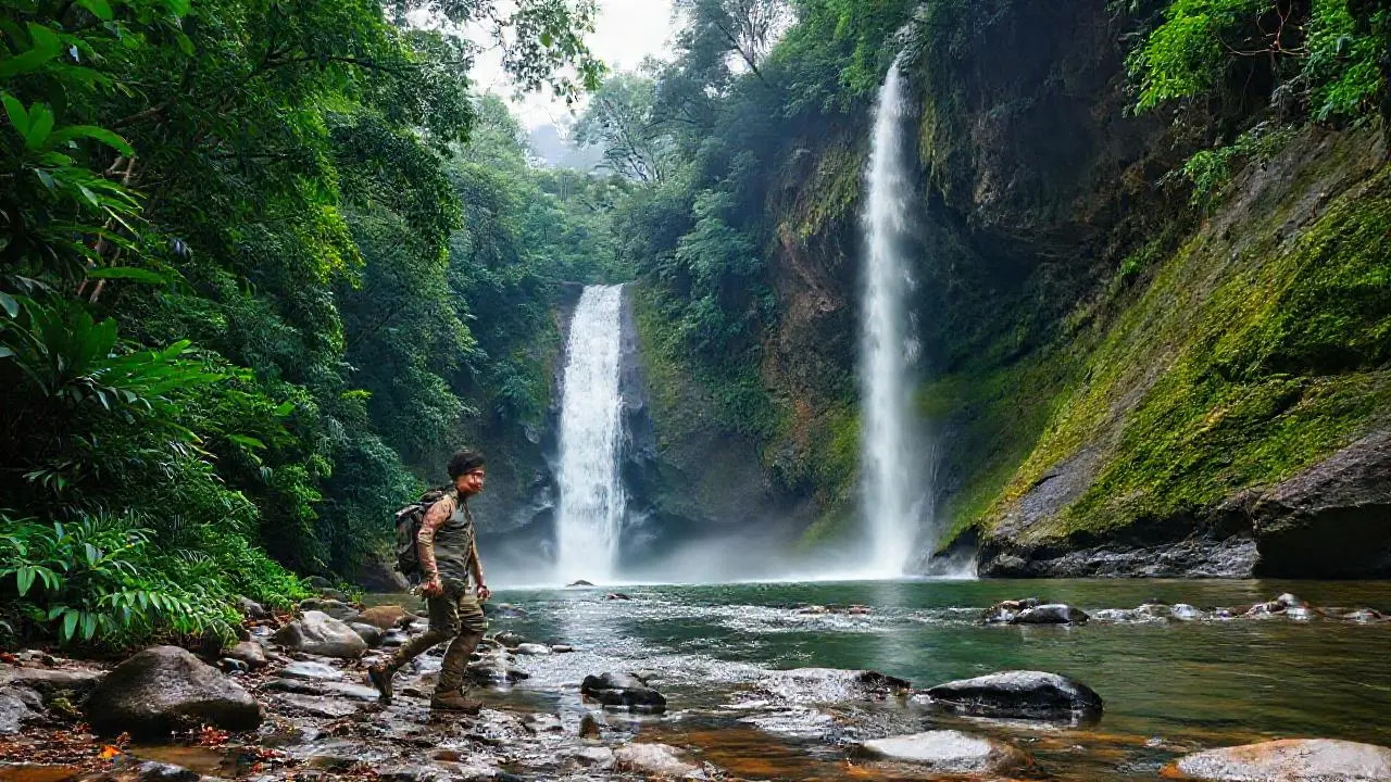 Selva exuberante y majestuosa cascada