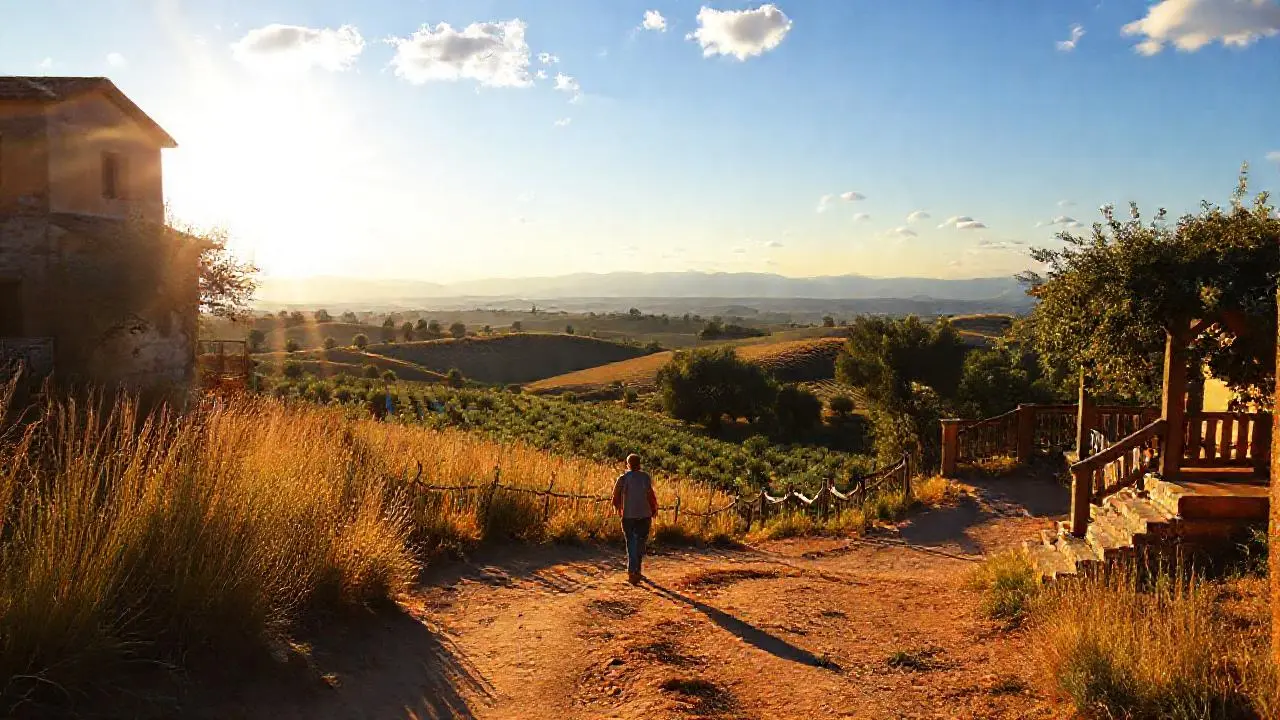 Paz rural bañada en luz dorada