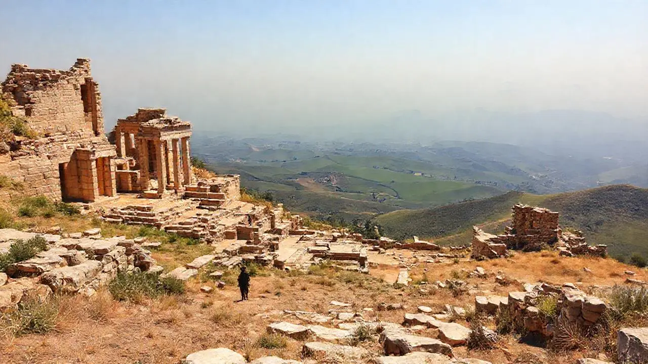 Ruinas antiguas dominan un paisaje vasto