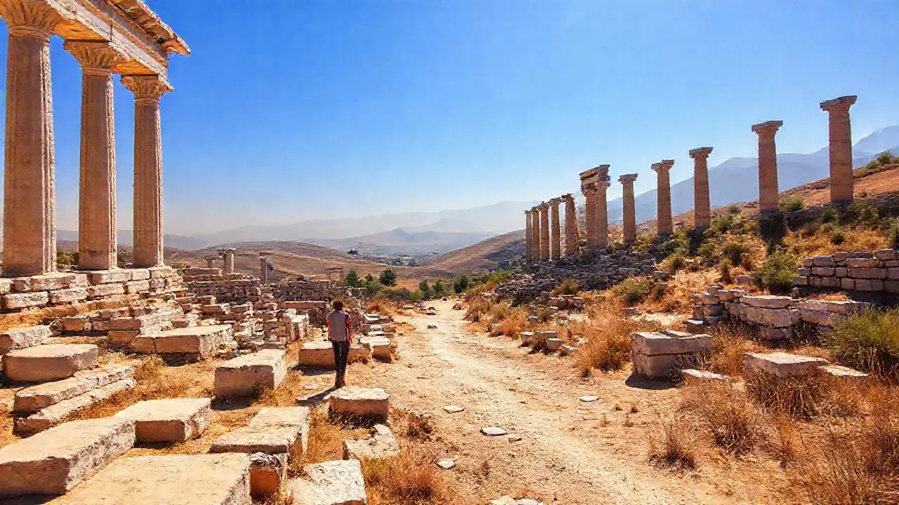 Ruinas antiguas bajo un cielo azul