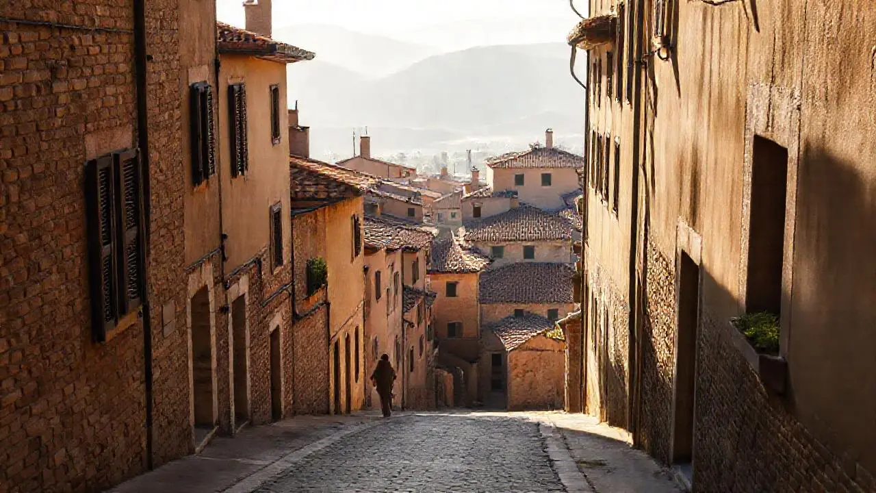 Pueblo antiguo, tranquilo y soleado