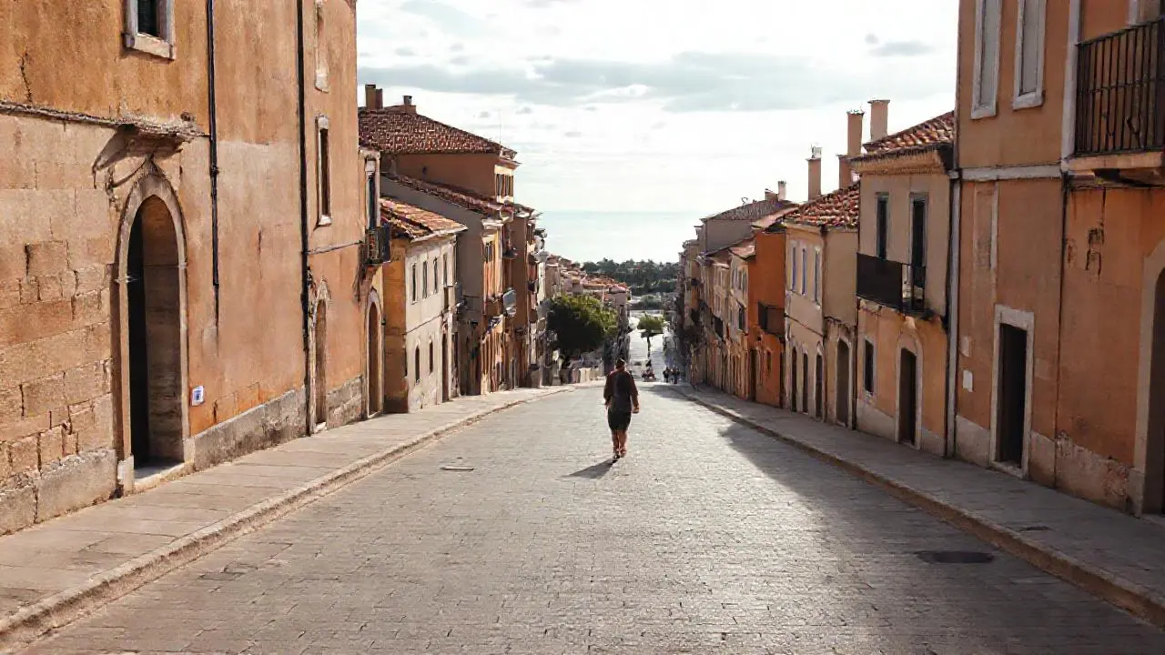 Pueblo costero antiguo bañado en luz suave
