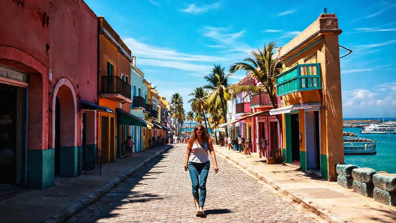 Pueblo caribeño vibrante, cálido y soleado