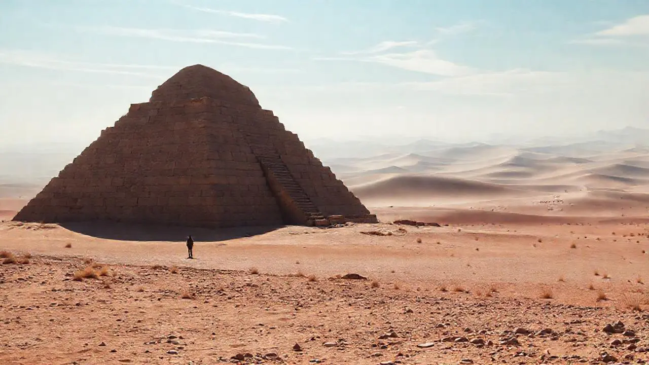 Pirámide imponente domina un árido desierto