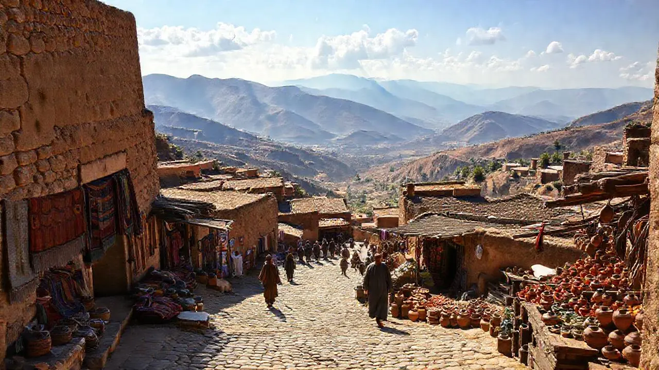 Pueblo antiguo, soleado y espacioso