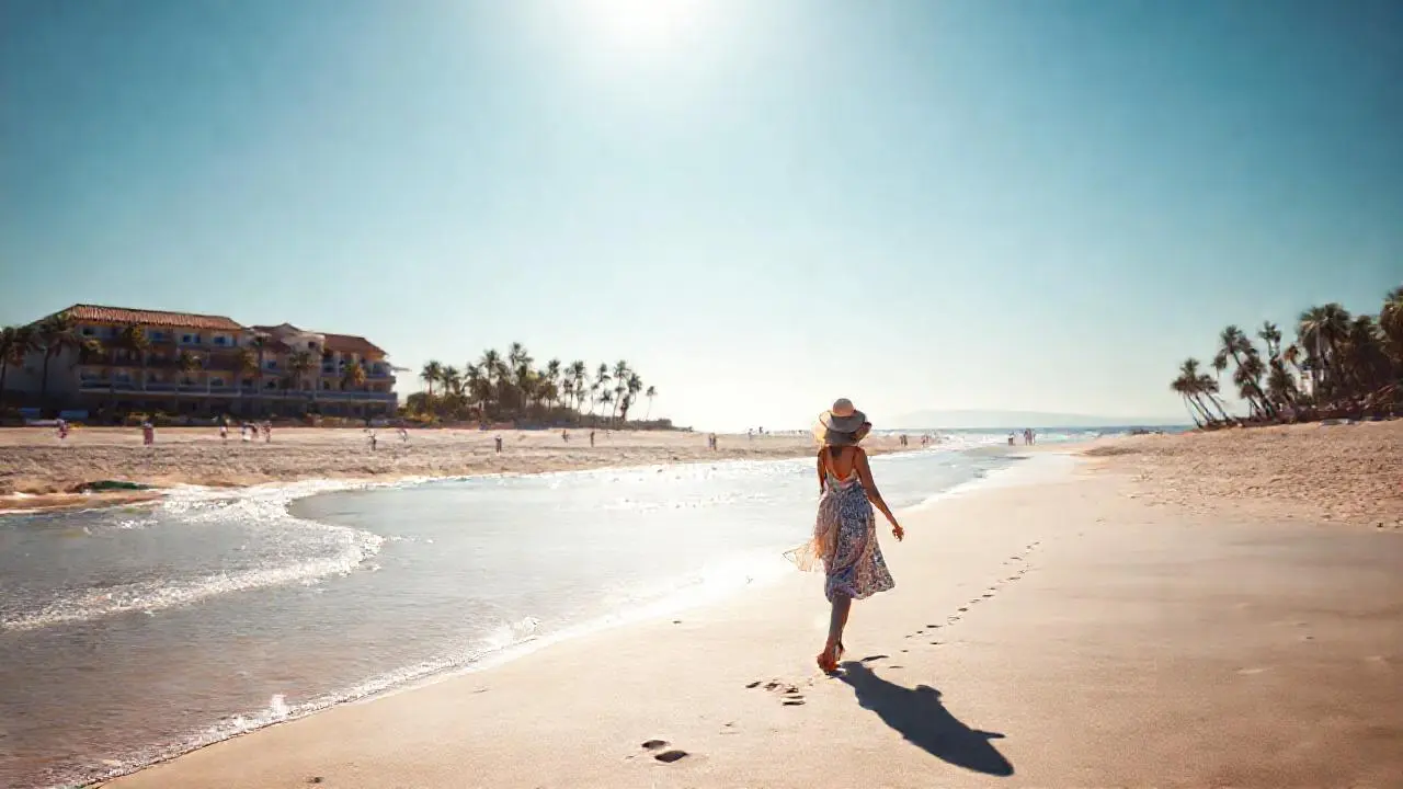Playa soleada, tranquila y relajante