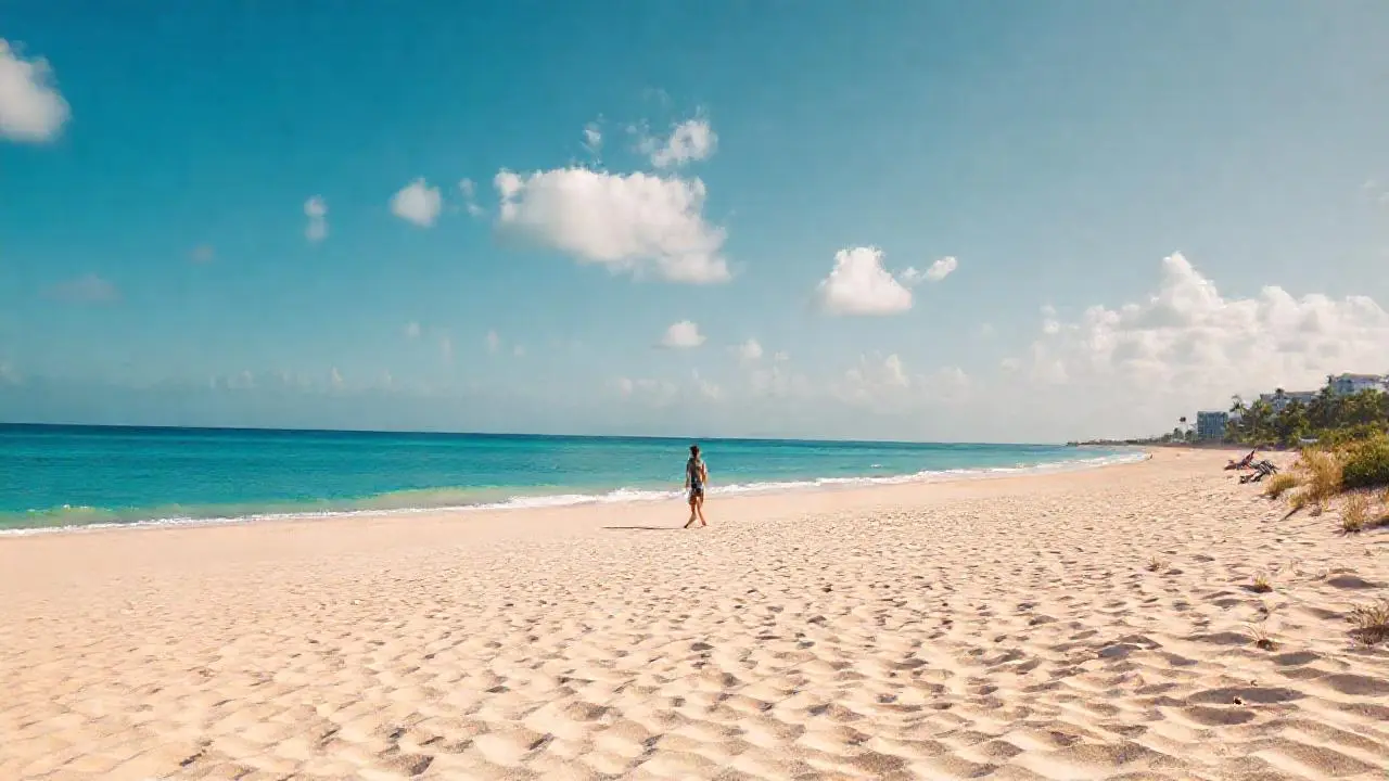 Playa tranquila, soleada y relajante