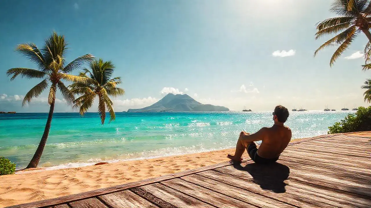 Playa tropical, serena y luminosa