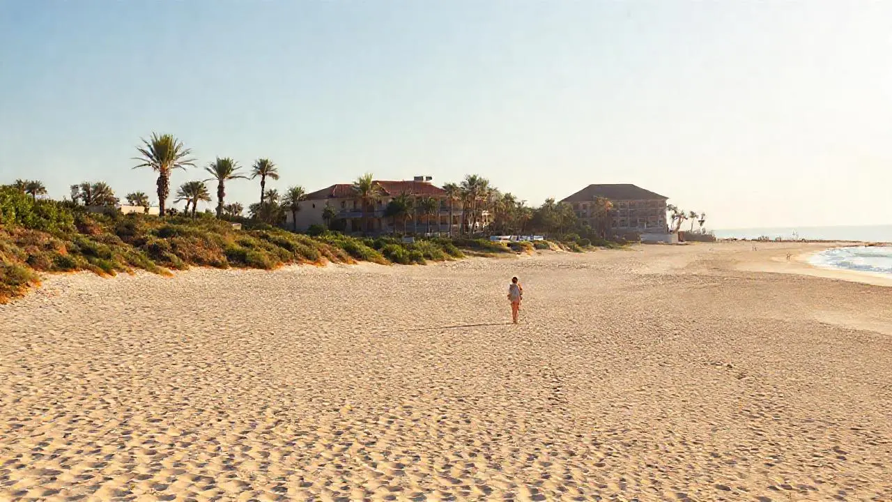 Playa soleada, tranquila y serena