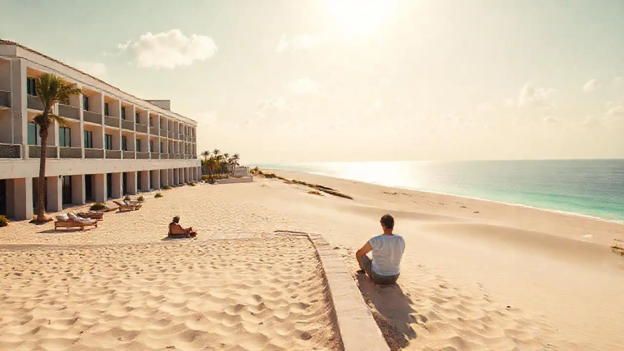 Tranquila playa con luz suave y calma