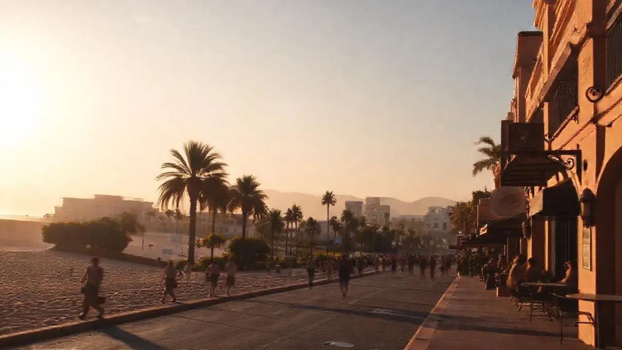 Escena costera cálida, amplia y difusa