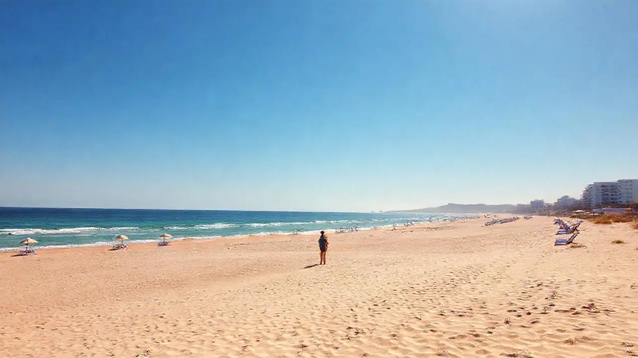 Playa soleada, tranquila y serena