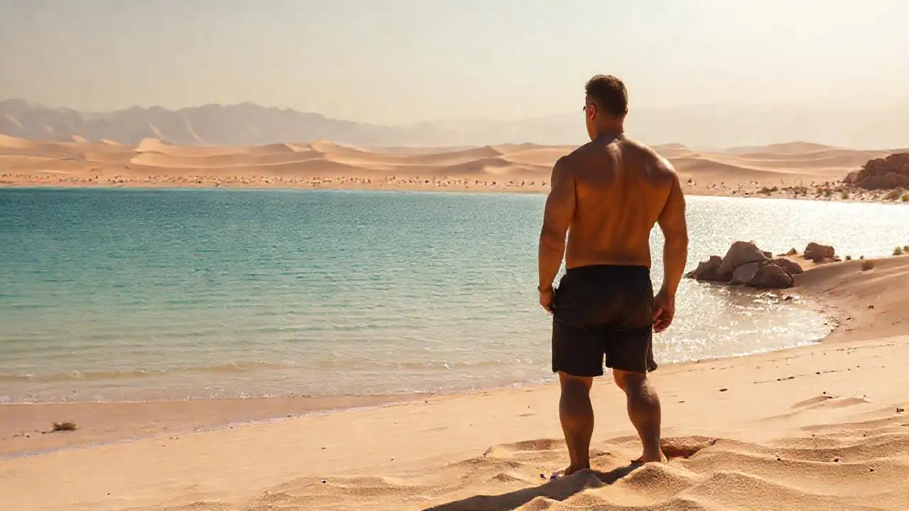Desierto cálido y vasto con agua tranquila