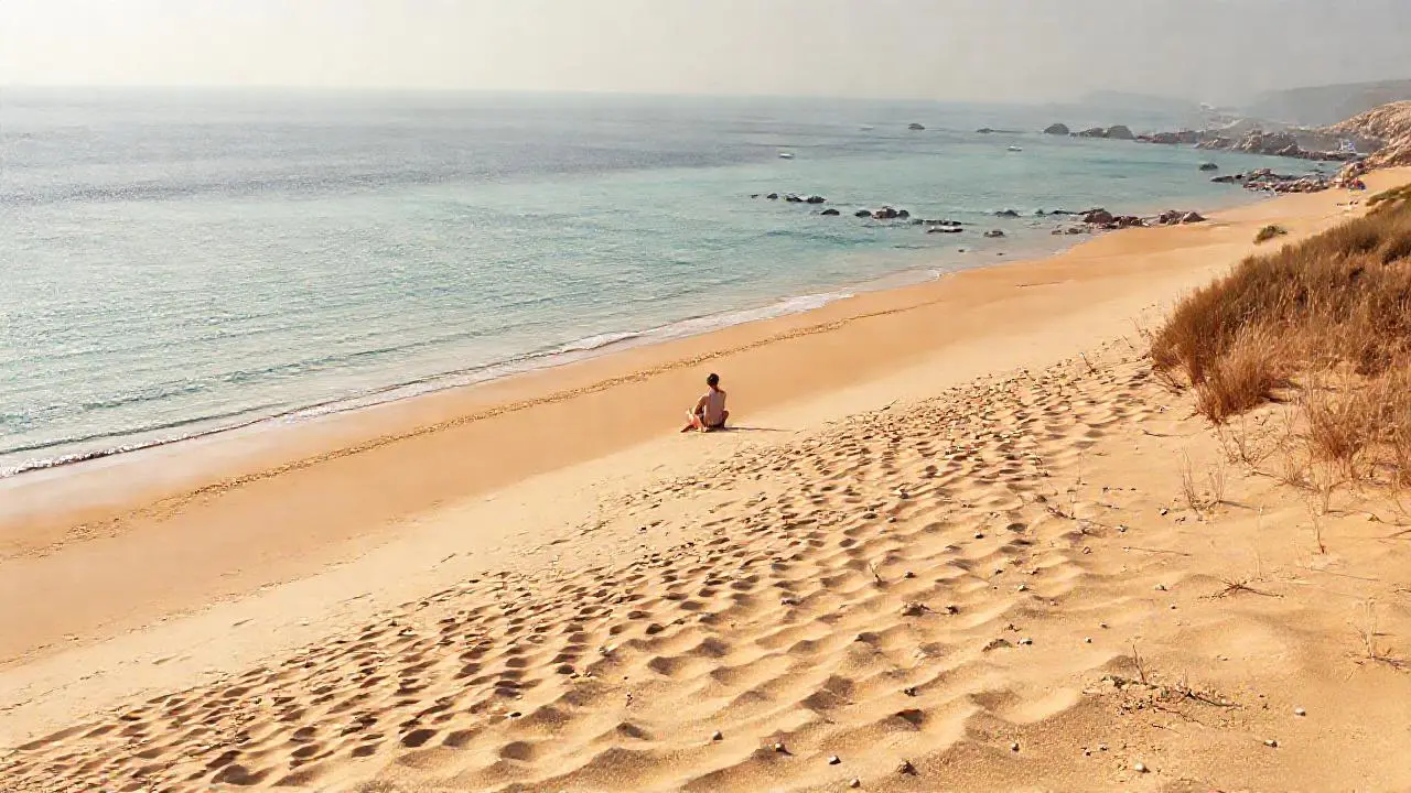 Playa serena, luz cálida y amplitud