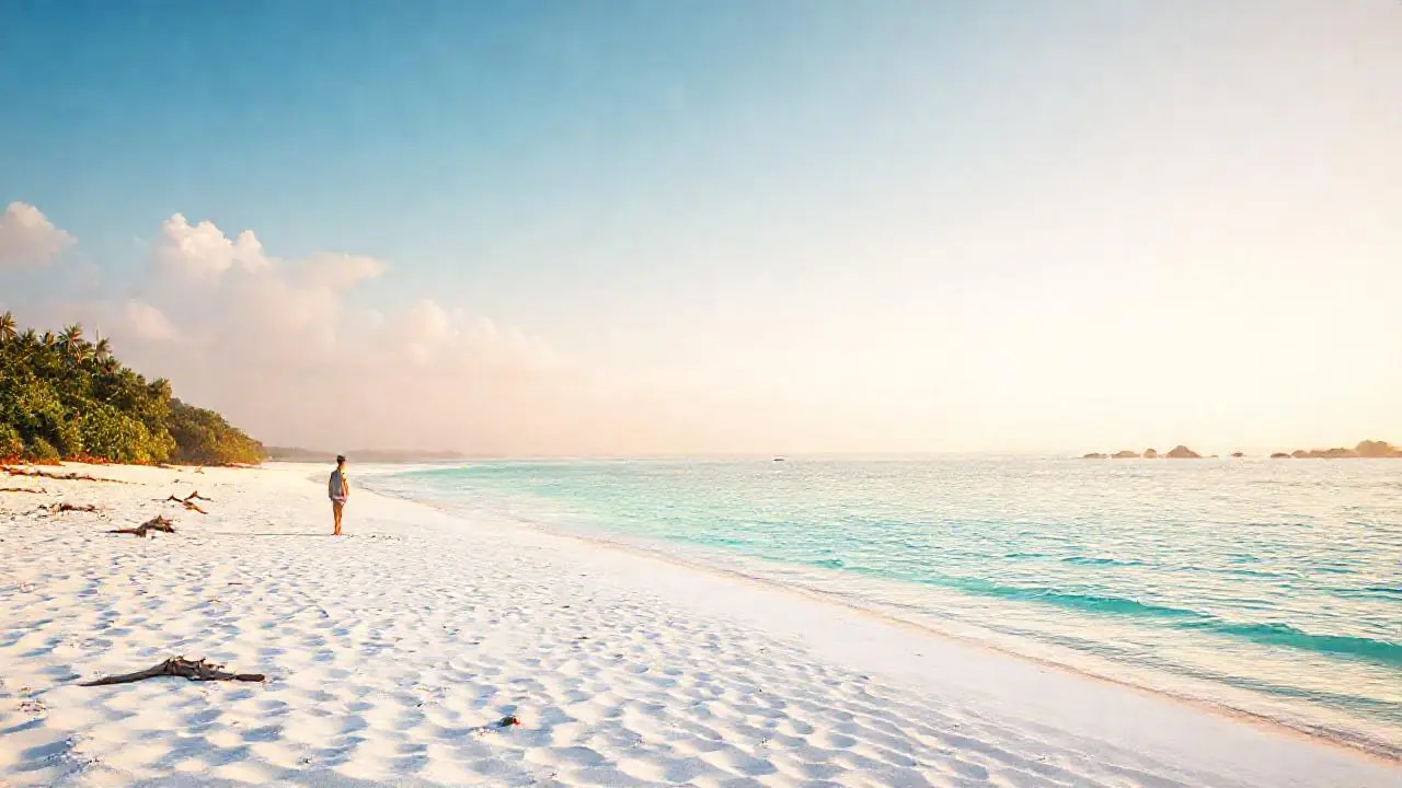 Tranquila playa tropical bajo la luz cálida