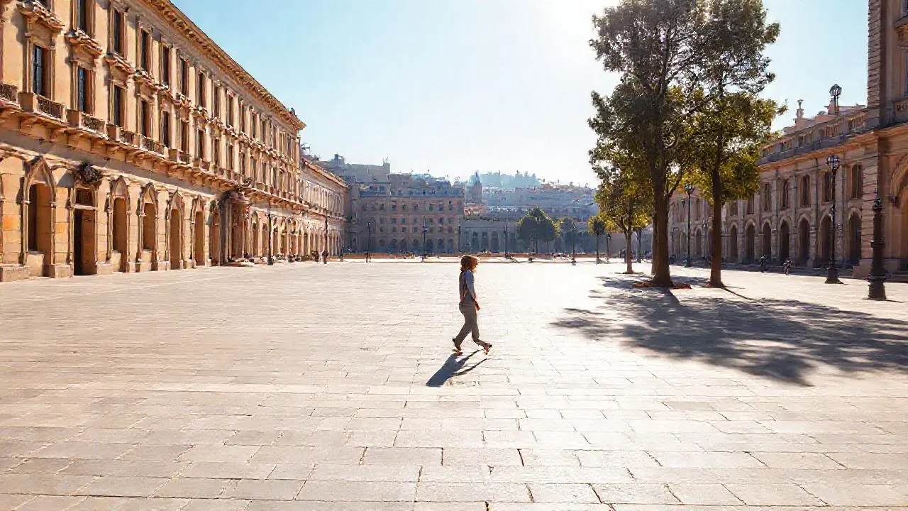 Plaza soleada, tranquila y espaciosa