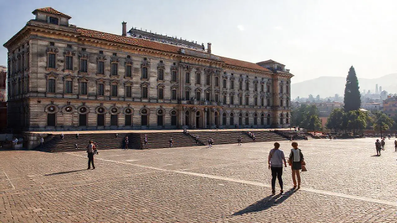 Palacio imponente en una plaza luminosa