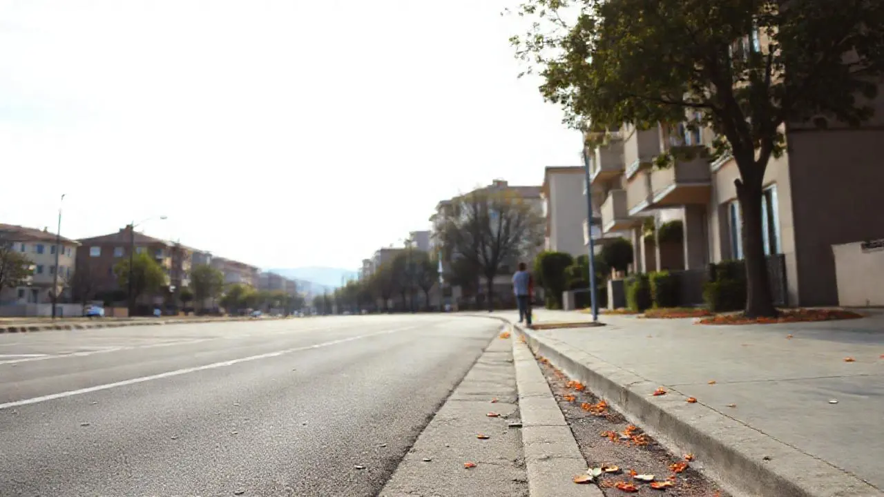 Calle urbana tranquila, luz suave y distante