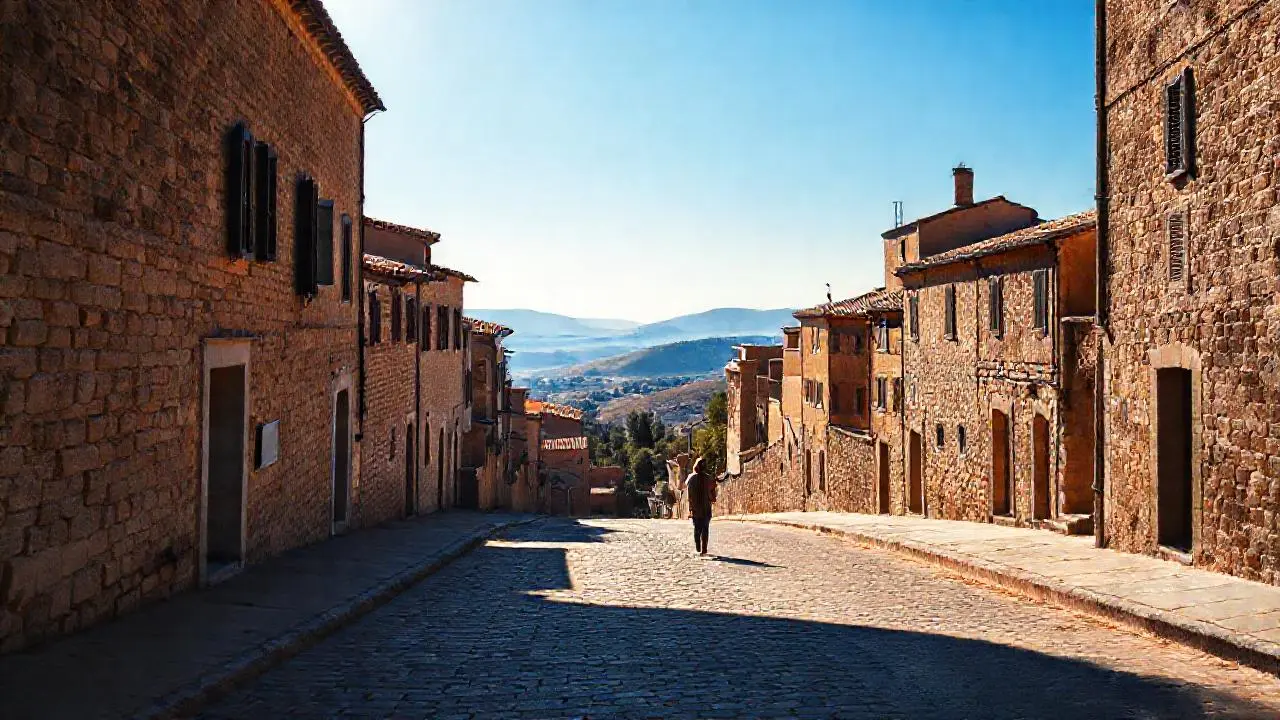 Pueblo antiguo, luz suave y silencioso